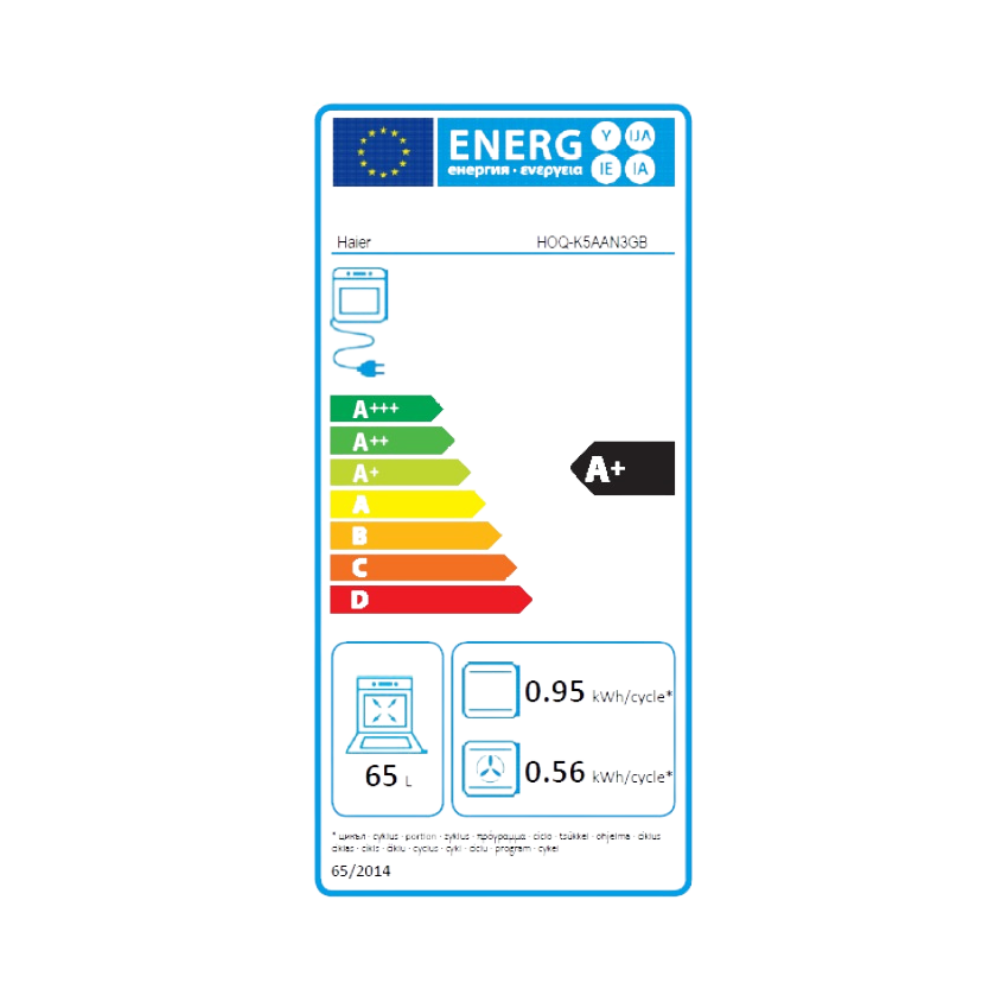 דירוג אנרגיה A+ - תנור אפייה בנוי 72 ליטר Haier HOQ-K5AAN3GB