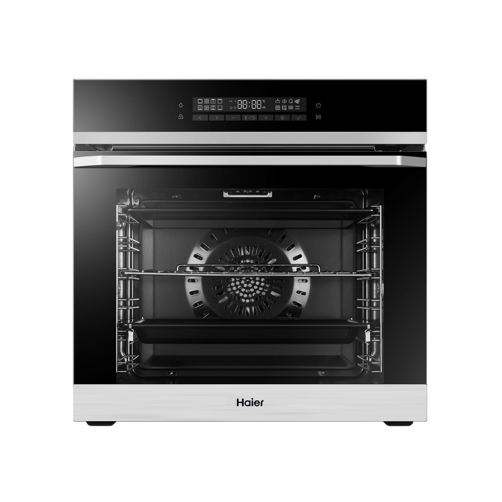 תנור אפייה בנוי 72 ליטר Haier HOQ-F5AABX זכוכית שחורה בגימור נירוסטה