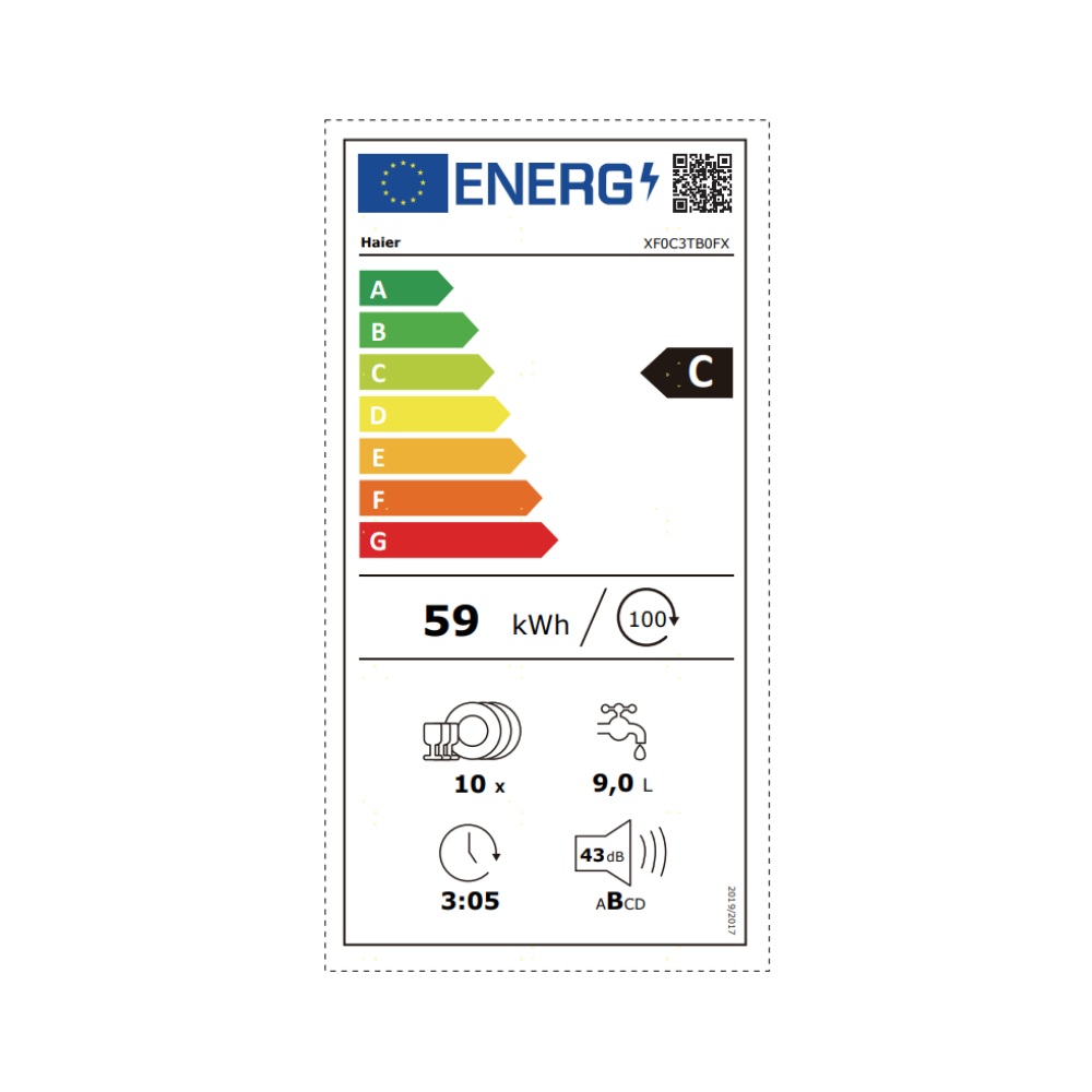 דירוג אנרגיה C - מדיח כלים FS עומד 45 ס"מ Haier XF0C3TB0F נירוסטה
