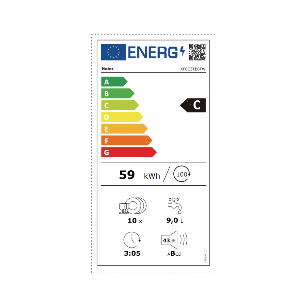 דירוג אנרגיה C - מדיח כלים FS עומד 45 ס"מ Haier XF0C3TB0F לבן
