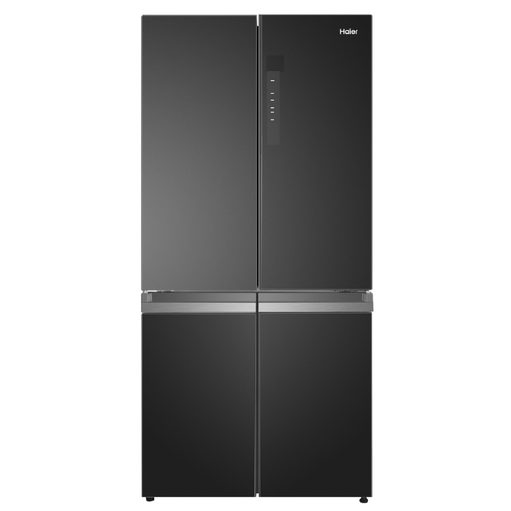 מקרר 4 דלתות Haier HRF7100FB בנפח 640 ליטר עם Inverter, No Frost ומצב שבת — זכוכית שחורה